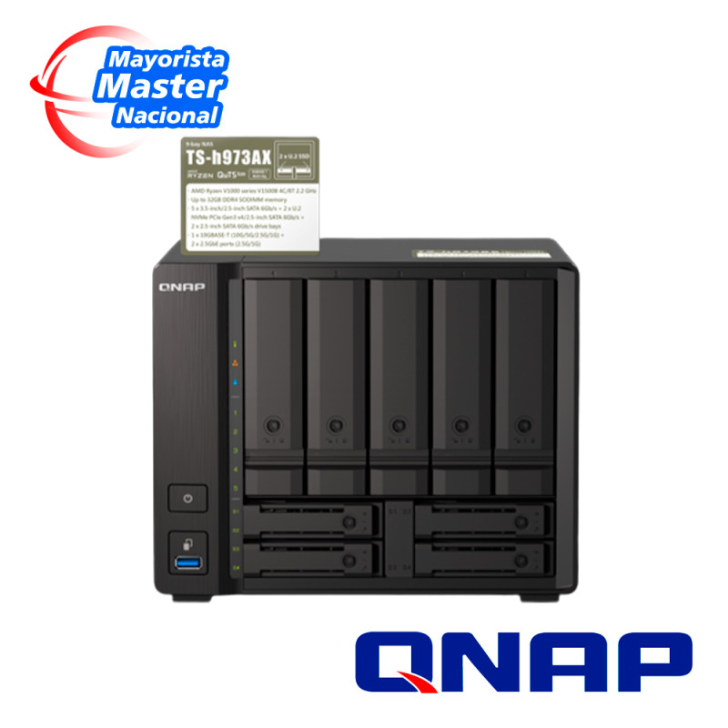 NAS QNAP TS-H973AX-32G/ 9 BAHIAS /5 DE 3,5 4 DE 2,5/NUCLEO CUADRUPLE 2.2GHZ/32GB DDR4 SODIMM HASTA 64GB/2 PTO 2,5 GBE/1 PTO 10 GBE /USB 3.2 X3/ HOTSWAP/ NO INCLUYE DISCOS/AMD RYZEN V1500B image 3