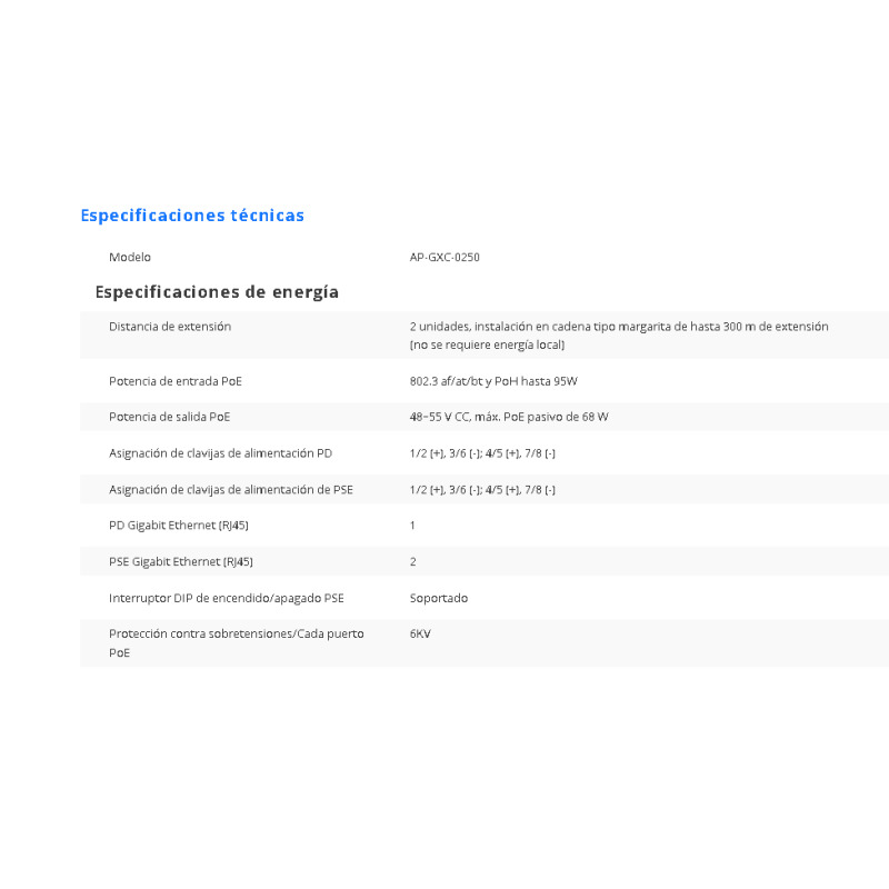 VIVOTEK AP-GXC-0250 - Extensor PoE para Exterior, 2 Puertos Gigabit GE, Conexion en cascada hasta 300 Mts, Salida PoE hasta 68W, IP67, IK10 image 3