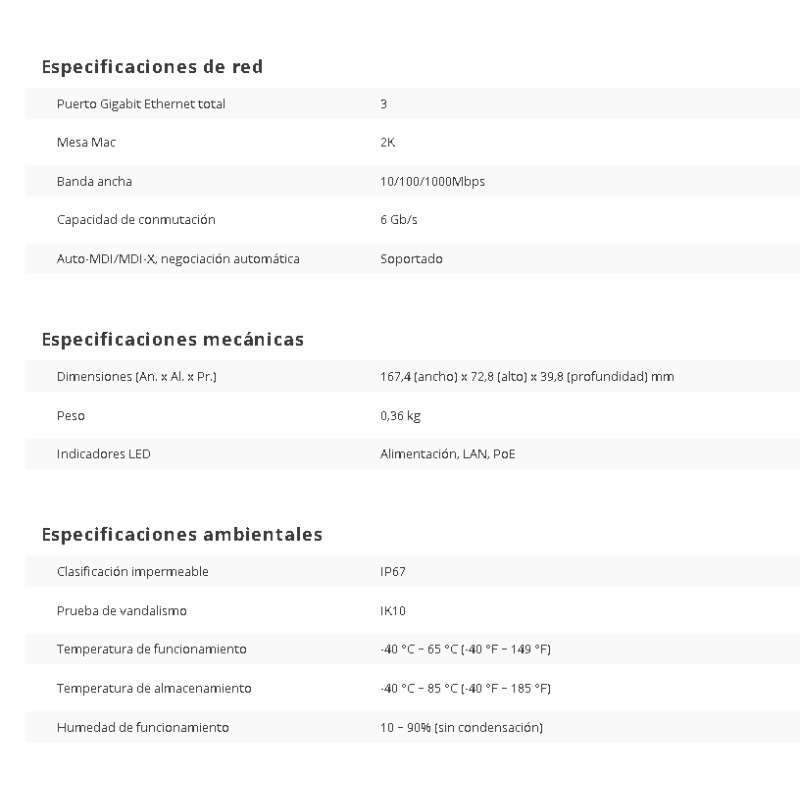 VIVOTEK AP-GXC-0250 - Extensor PoE para Exterior, 2 Puertos Gigabit GE, Conexion en cascada hasta 300 Mts, Salida PoE hasta 68W, IP67, IK10 image 4