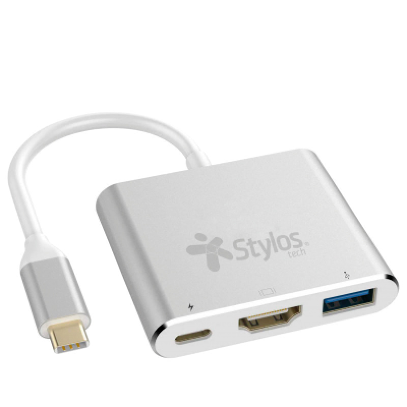 ADAPTADOR STYLOS (STCBHUB31S) HUB 3 EN 1, USB C A HDMI+USB 3.0+USB TIPO C, GRIS image 2