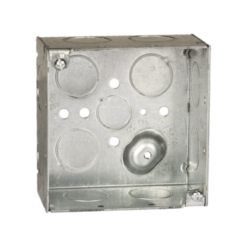 Caja Cuadrada Galvanizada  de 4 x 4 / Profundidad 2 1/8 / 11 Entradas de 3/4 y 1 de 1/2
