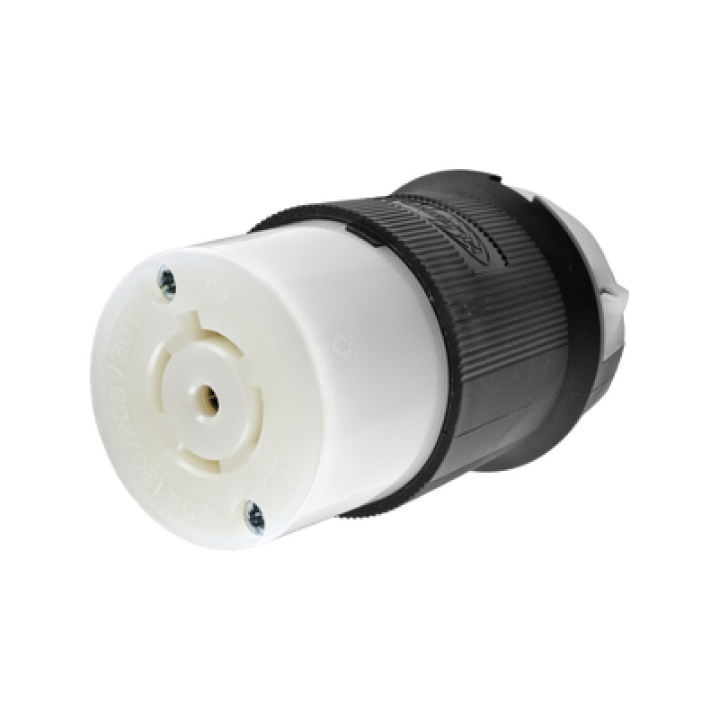 Conector Industrial con Bloqueo de Media Vuelta / 20 A 120/208 V CA / 4 Polos 5 Hilos / Color Blanco y Negro / Nema L2120R/ Grado Industrial