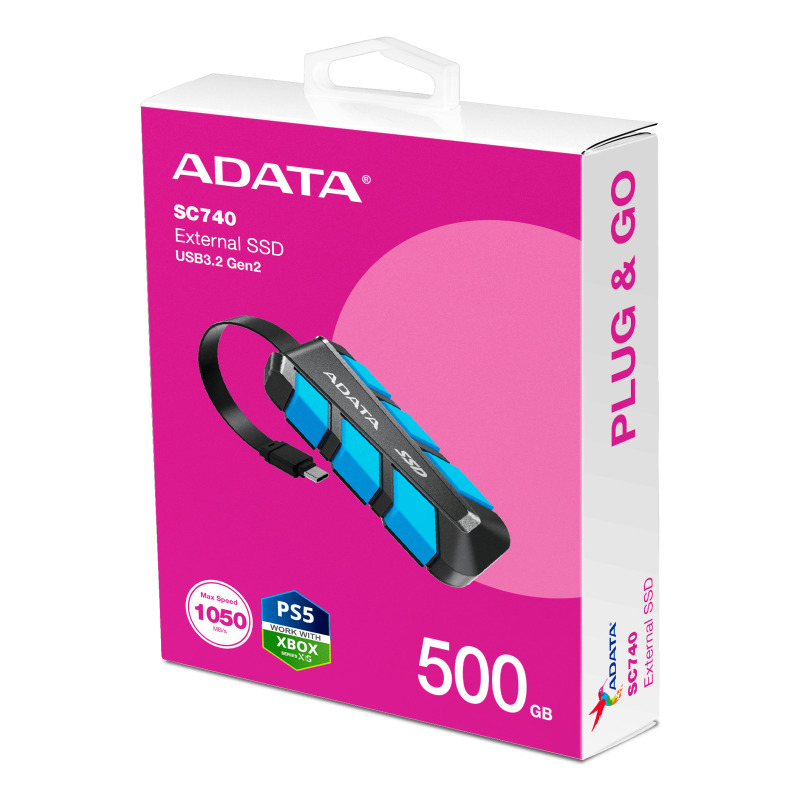 SSD externo Adata 500GB SC740 USB C 3.2 de uso rudo azul con negro image 6