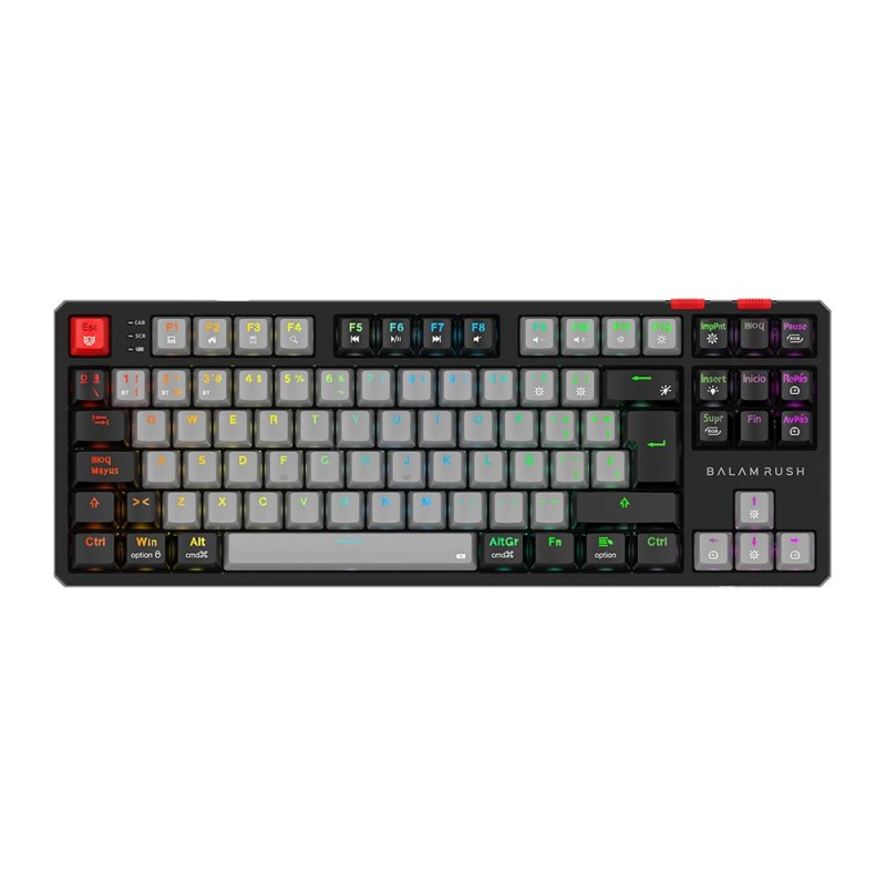 TECLADO GAMER BALAM RUSH LEVEL PRO GK990 / INALAMBRICO / MULTIMEDIA / RGB DINAMICO / RECARGABLE / ESPAÑOL / 105 TECLAS / GRIS-NEGRO / BR-940368