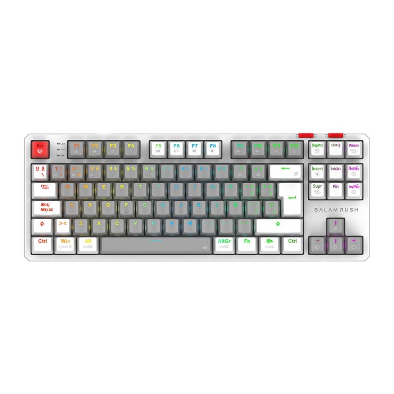 TECLADO GAMER BALAM RUSH LEVEL PRO GK990 / DUAL RECARGABLE / USB - BT - DONGLE / 5 DISPOSITIVOS / RECARGABLE / 88 TECLAS / ESPAÑOL / WIN - MAC- ANDROID / RGB / MECANICO /  BLANCO / BR-940689
