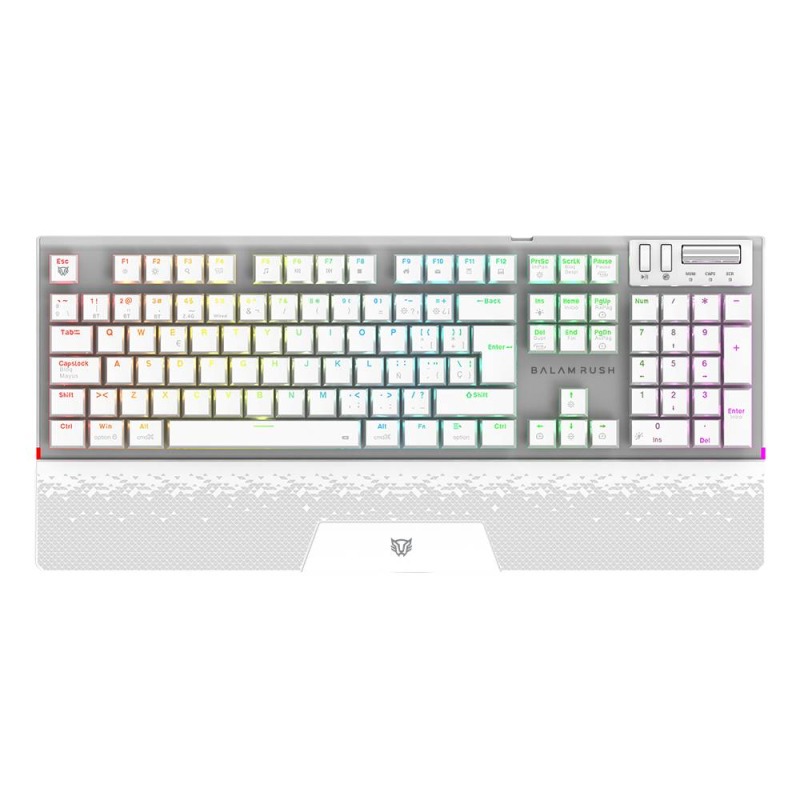 TECLADO GAMER BALAM RUSH DOMINATE EXPERT GK979I / DUAL RECARGABLE / USB C - BT DONGLE / MULTIDISPOSITIVOS / RGB / 105 TECLAS / ESPAÑOL / ERGONOMICO / MECANICO / WIN- IOS - ANDROID/ BLANCO / BR-940399
