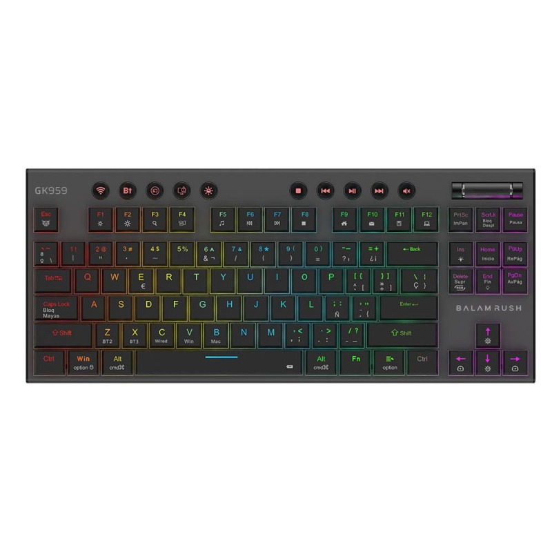 TECLADO GAMER DOMINATE EXPERT GK959 / INALAMBRICO DUAL / MECANICO / ILUMNACION RGB / RECARGABLE / 87 TECLAS / WIN - MAC - ANDROID - CONSOLAS DE JUEGO / ESPAÑOL / DONGLE-BT 5.0 / NEGRO / BR-940405
