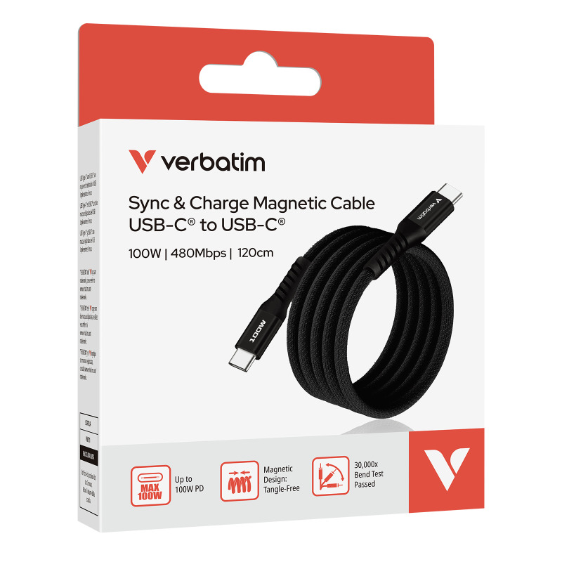 Cable de magnetico Verbatim carga USB-C 100W color Negro de 120 cm image 7