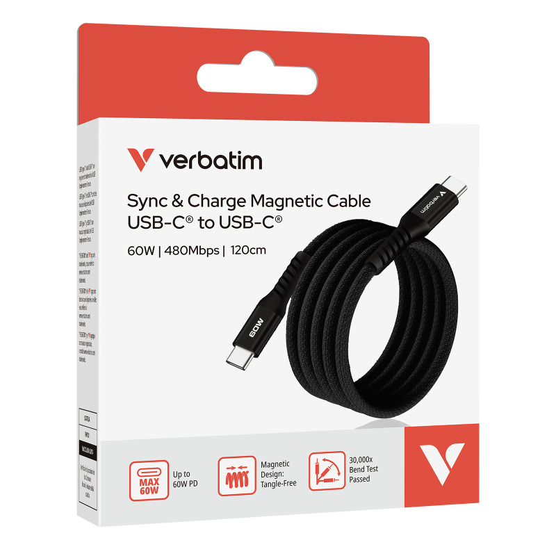 Cable magnetico Verbatim carga USB-C 60W color Negro de 120 cm image 7