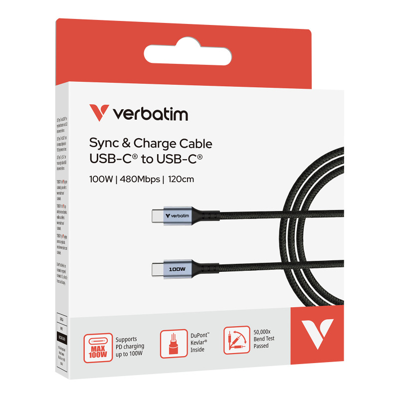 Cable de sincronizacion Verbatim carga USB-C 100W color Negro de 120 cm image 6