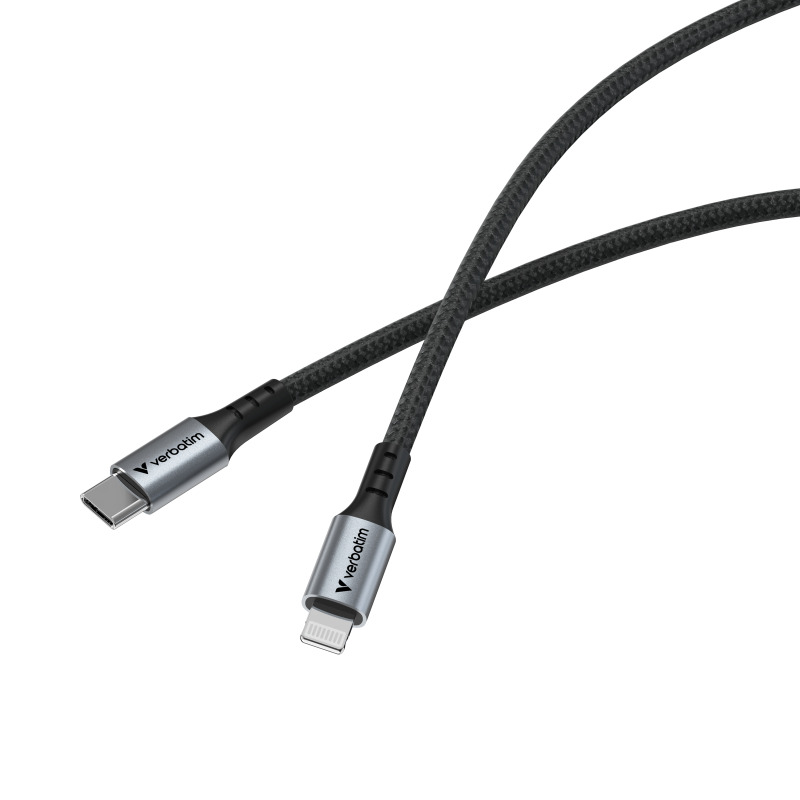 Cable de sincronizacion Verbatim carga USB-C a Lightning 18W color Negro de 120 cm image 2