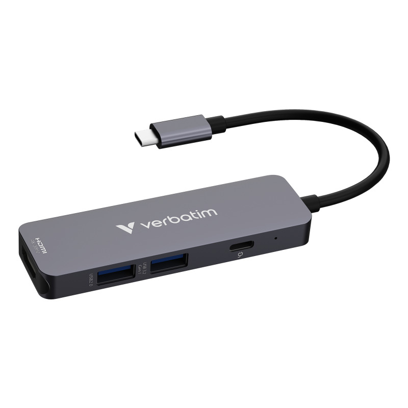 Hub Verbatim multipuerto USB C Essentials  4 puertos color Plateado