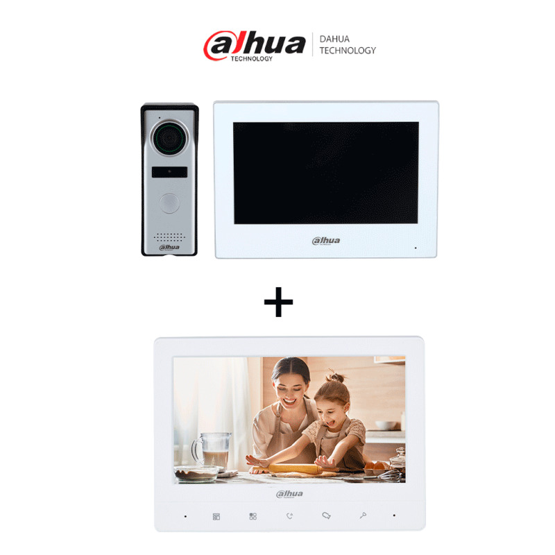 DAHUA DHI-KTH01+DHI-VTH1020J -  Kit de Videopotero Hibrido + Frente de Calle Analogico con Camara de 1.3 MP + DAHUA VTH1020J- Monitor analógico de 7 pulgadas compatible con KTA01 / KTA02.