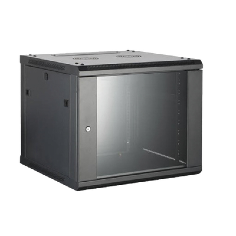 Gabinete para Montaje en Pared/ Piso con Puerta de Cristal Templado Cuerpo Fijo con 9 Unidades de Rack de 19in Fabricado en Acero