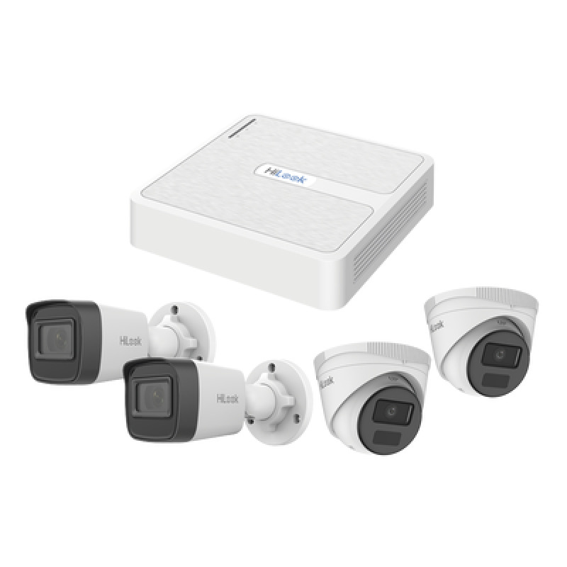 Kit IP 2 Megapixel / NVR de 4 Canales con 4 Puertos PoE / 2 Cámaras IP Bala para Exterior / 2 Cámaras IP Domo para ExterIOR