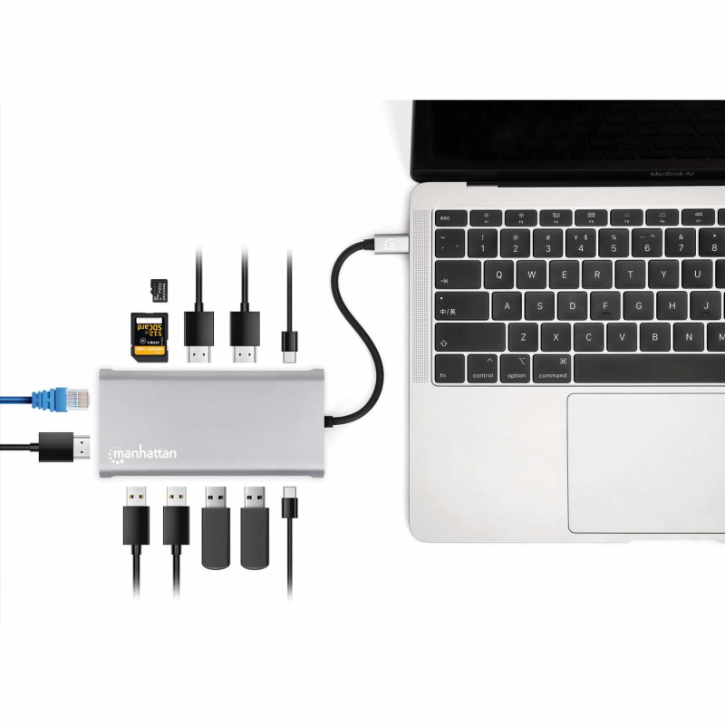 DOCKING USB,MANHATTAN,130660,-C 12 PTOS, HDMIX3, USB-C PD/USB-C/2XUSBV3.2/2XUSBV2.0, RED/SD/MICRO SD image 8