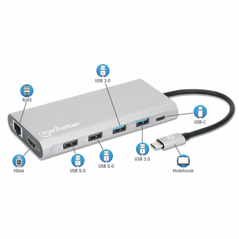 DOCKING USB,MANHATTAN,130660,-C 12 PTOS, HDMIX3, USB-C PD/USB-C/2XUSBV3.2/2XUSBV2.0, RED/SD/MICRO SD image 13