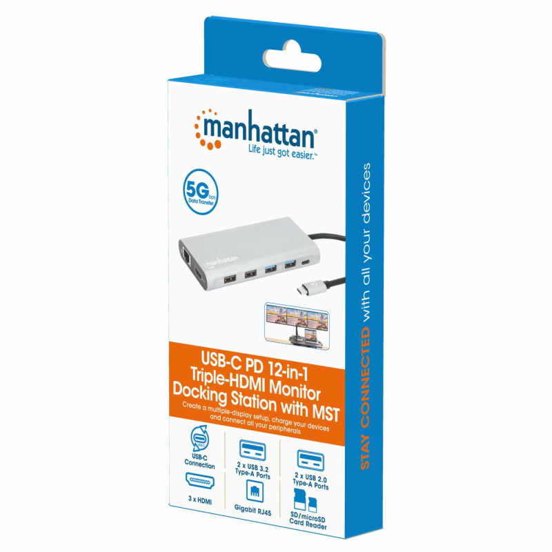 DOCKING USB,MANHATTAN,130660,-C 12 PTOS, HDMIX3, USB-C PD/USB-C/2XUSBV3.2/2XUSBV2.0, RED/SD/MICRO SD image 14