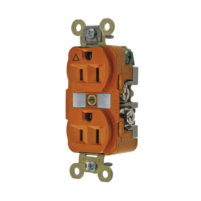 Contacto Dúplex Conexión a Tierra Aislada 15A 125V/ 2 Polos 3 Hilos/ Color Naranja/ Nema 515R/ Grado Industrial