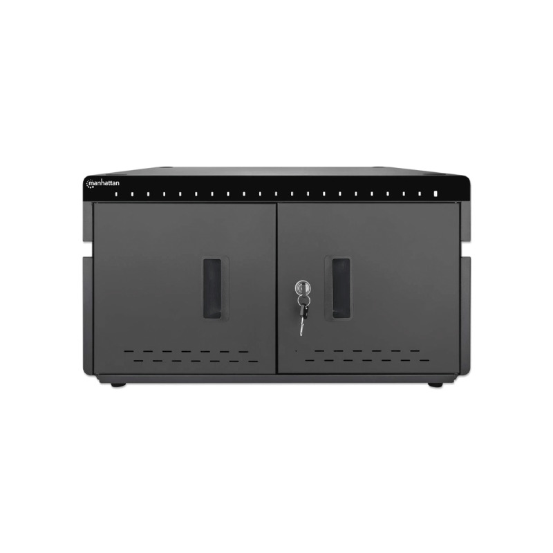 MANHATTAN - 715959 - Gabinete profesional carga 20 puertos USB-C-360 W/20 puertos, bahías teléfonos y tabletas, hasta 18 W, puerta con cerradura, protección sobretensiones, sistema ventilación integrado, carcasa metálica, escritorio, negro. #PROMOABRIL