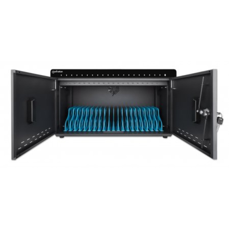 MANHATTAN - 715959 - Gabinete profesional carga 20 puertos USB-C-360 W/20 puertos, bahías teléfonos y tabletas, hasta 18 W, puerta con cerradura, protección sobretensiones, sistema ventilación integrado, carcasa metálica, escritorio, negro. #PROMOABRIL image 10