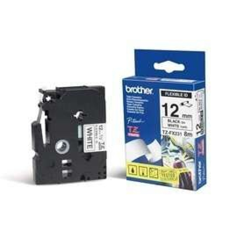 CINTA BROTHER TZEFX231 FLEXIBLE NEGRO SOBRE BLANCO DE 12MM