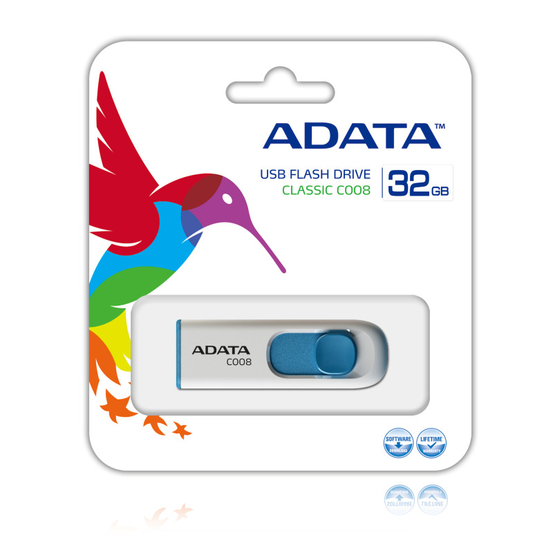 MEMORIA ADATA 32GB USB 2.0 C008 RETRACTIL BLANCO-AZUL (AC008-32G-RWE) image 3