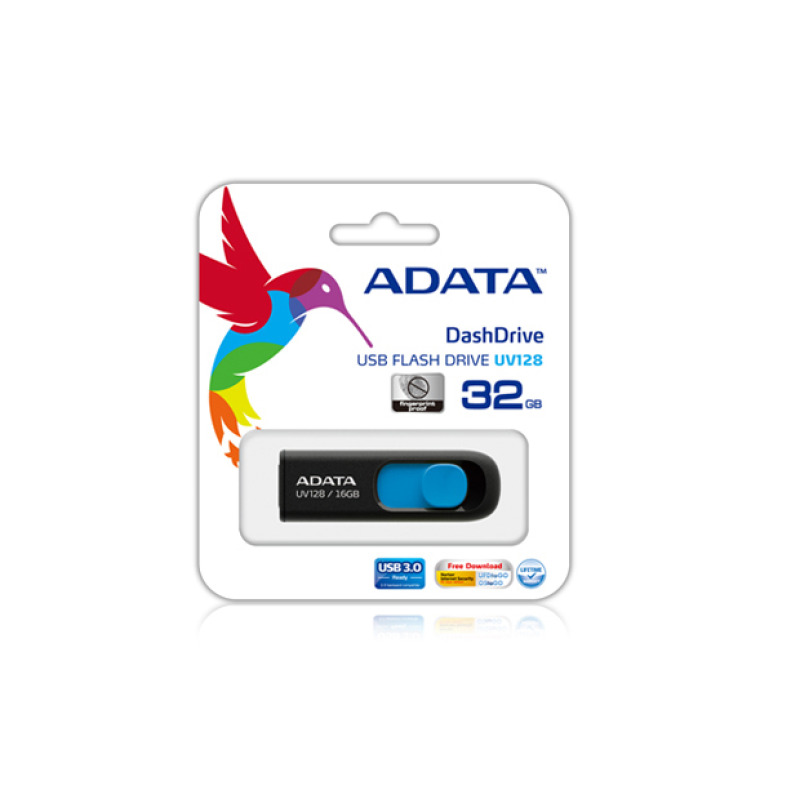 MEMORIA ADATA 128GB USB 3.2 UV128 RETRACTIL NEGRO-AZUL (AUV128-128G-RBE)