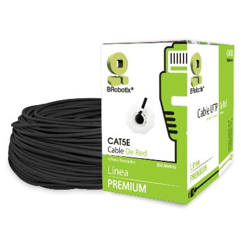 BOBINA BROBOTIX CAT5E UTP CCA EXTERIORES 305MTS NEGRO  DOBLE FORRO 