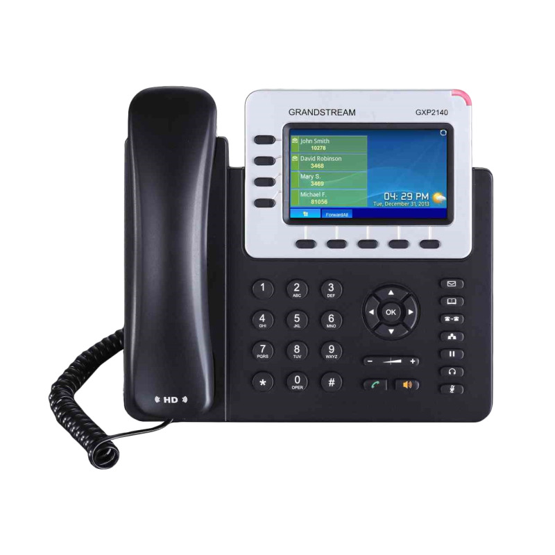 TELEFONO IP GRANDSTREAM GXP2140 / 4 CUENTAS SIP 4 LINEAS 2 PUERTOS GIGABIT BLUETOOTH CONECTOR RJ9 COMPATIBLE CON EHS Y MODULO DE EXPANSION PANTALLA LCD A COLOR SOPORTA POE E INCLUYE ELIMINADOR