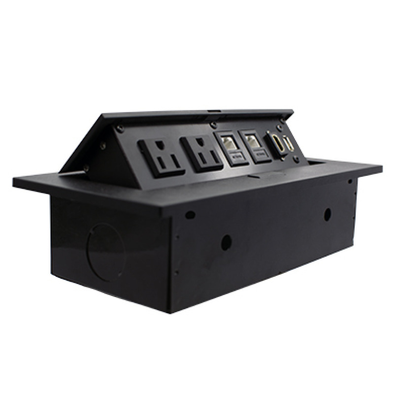 CAJA BROBOTIX PARA MESA HDMI X1, USB X1, CORRIENTE X2, RJ45 CAT6 X2, NEGRO
