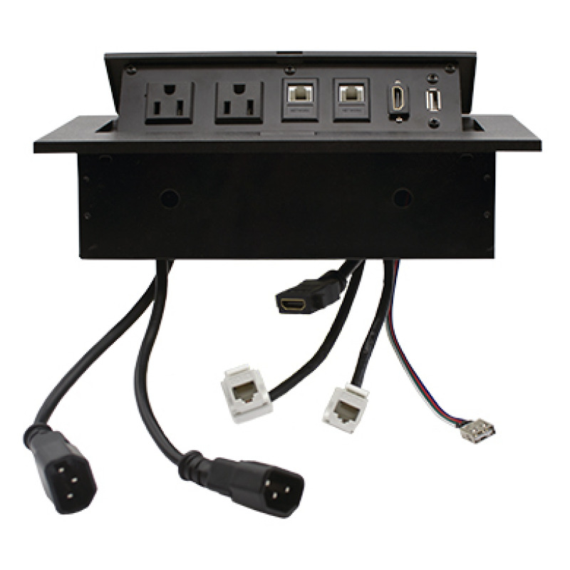 CAJA BROBOTIX PARA MESA HDMI X1, USB X1, CORRIENTE X2, RJ45 CAT6 X2, NEGRO image 5