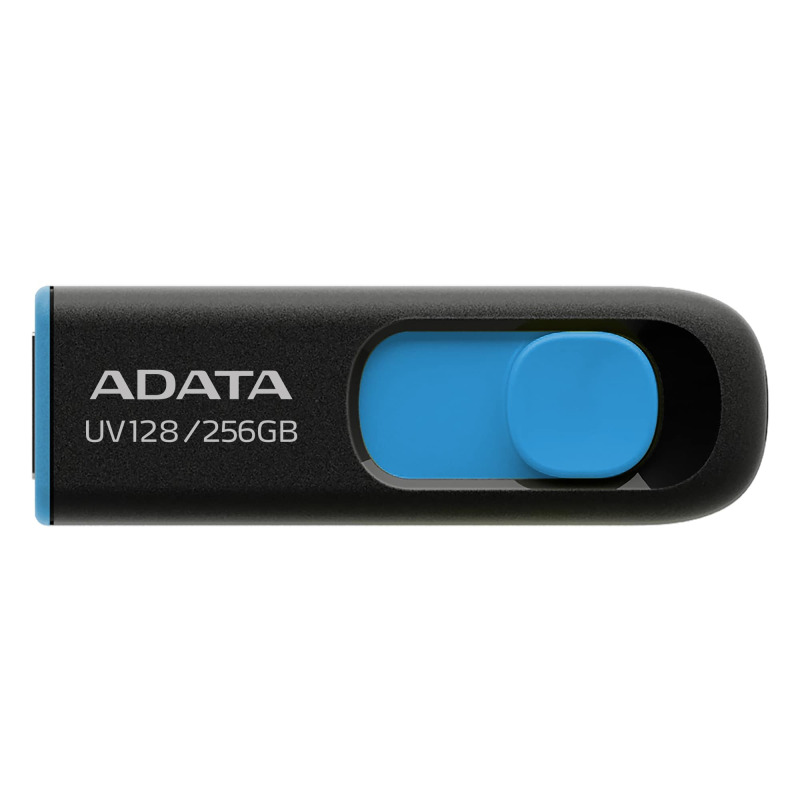 MEMORIA ADATA 256GB USB 3.2 UV128 RETRACTIL NEGRO AZUL (AUV128-256G-RBE)