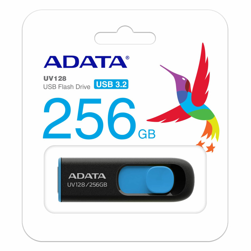 MEMORIA ADATA 256GB USB 3.2 UV128 RETRACTIL NEGRO AZUL (AUV128-256G-RBE) image 5