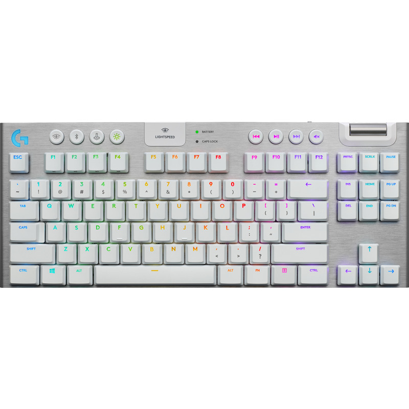 TECLADO MECÁNICO LOGITECH G915 TKL GAMING WHITE RGB SIN TECLADO NUMÉRICO, BLUETOOTH, INALÁMBRICO LIGHTSPEED 1MS BATERÍA RECARGABLE