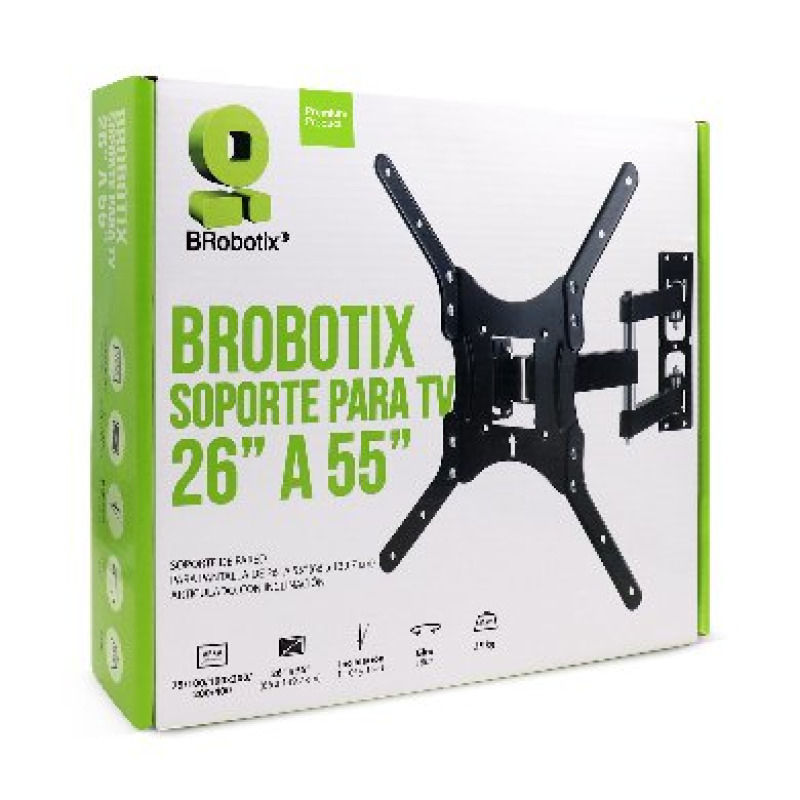 SOPORTE BROBOTIX ARTICULADO, PARA TV 26 PULGADAS  A 55 PULGADAS , SOPORTA 35 KG  INCLINACION 15 GRADOS , GIRO 180 GRADOS, COLOR NEGRO image 5