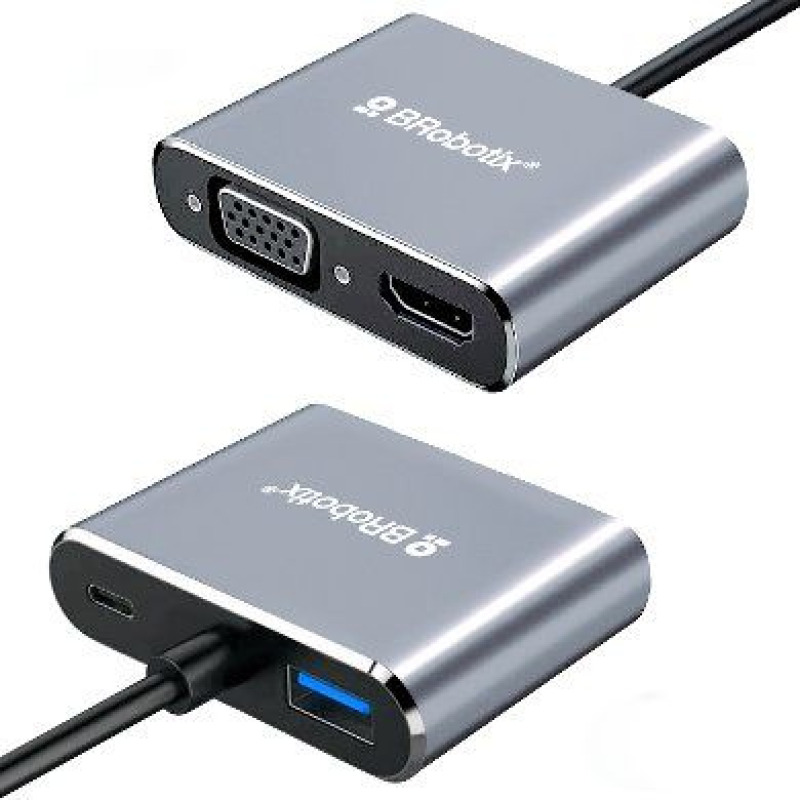 DOCKING STATION BROBOTIX 4 EN 1, USB-C MACHO X1 A HDMI 2K Y 4K X1, SVGA X1, USB-A V3.0 X 1, USB-C HEMBRA X1, COLOR PLATA image 5