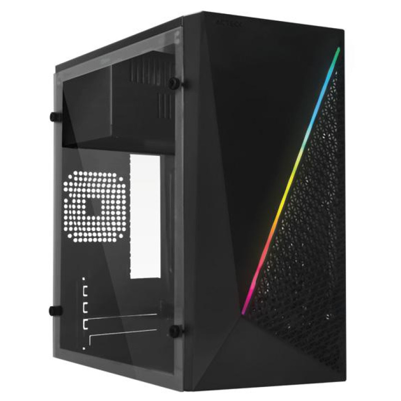 GABINETE ACTECK KIOTO GC460 / MINI TORRE / MICRO ATX, MINI ITX / FUENTE 500W / ILUMINACION RGB / PANEL ACRILICO, METAL / NEGRO / AC-933070