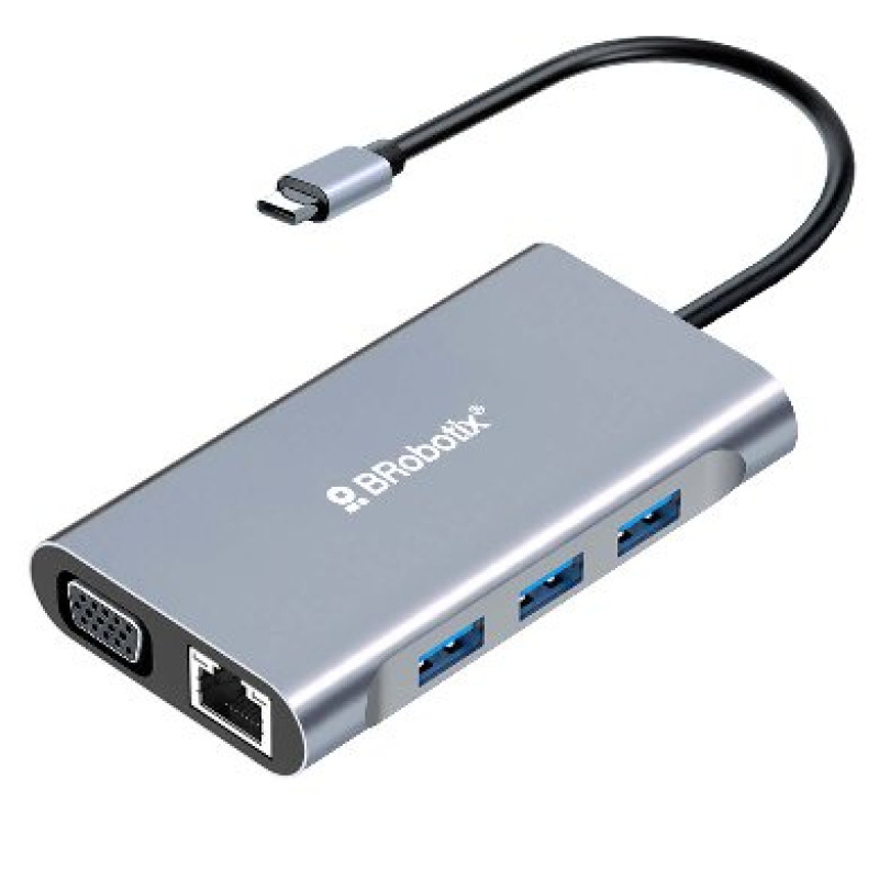 DOCKING STATION BROBOTIX, 7 EN 1, USB-C MACHO X1 A HDMI 2K Y 4K X1, RJ45 GIGABIT X1, USB-A V3.0 X3, SVG X1, USB-C HEMBRA X1, COLOR PLATA image 4