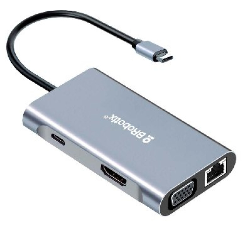 DOCKING STATION BROBOTIX, 7 EN 1, USB-C MACHO X1 A HDMI 2K Y 4K X1, RJ45 GIGABIT X1, USB-A V3.0 X3, SVG X1, USB-C HEMBRA X1, COLOR PLATA image 5