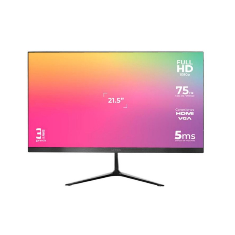 MONITOR ACTECK CAPTIVE VIVID SP215 / 21.5 PUL / PLANO / FULL HD / 75 HZ / 5 MS / VGA HDMI DC / NEGRO / AC-933858