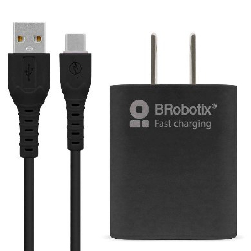 COMBO BROBOTIX CARGADOR DE PARED + CABLE USB-A A USB-C, CARGA RAPIDA, 18W, COLOR NEGRO