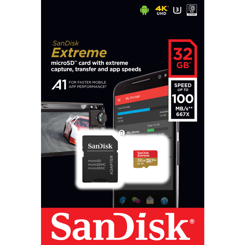 MEMORIA SANDISK MICRO SDHC 32GB EXTREME 100MB/S 4K CLASE 10 A1 V30 C/ADAPTADOR SDSQXAF-032G-GN6MA image 5