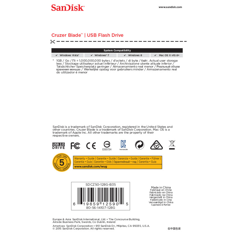 MEMORIA SANDISK 128GB USB 2.0 CRUZER BLADE Z50 NEGRO C/ROJO SDCZ50-128G-B35 image 8