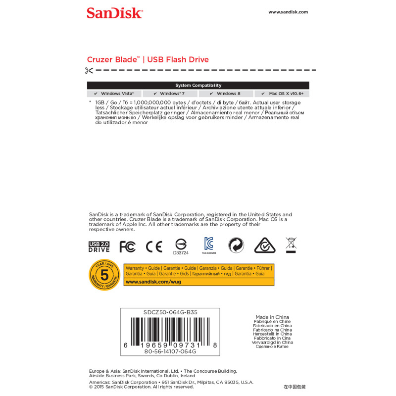 MEMORIA SANDISK 64GB USB 2.0 CRUZER BLADE Z50 NEGRO C/ROJO SDCZ50-064G-B35 image 5
