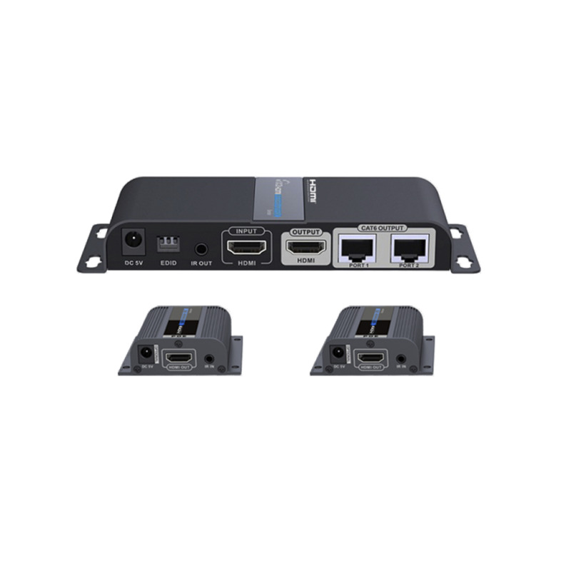 SAXXON LKV712PRO- Kit extensor HDMI de 2 Puertos/ Hasta 40 metros/ CAT6/ 6A/ 7/ Resolucion 1080p/ loop HDMI/ Transmisor IR/ Plug and play