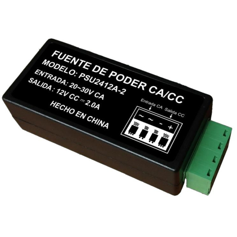 SAXXON PSU2412A2 - Convertidor de energia/ Corriente Alterna a Corriente Directa/ Voltaje de entrada 20V CA a 30V CA/ Voltaje de Salida 12V CD/ / 2 Ampere / Recomendable para alimentacion de camaras CCTV a larga distancia