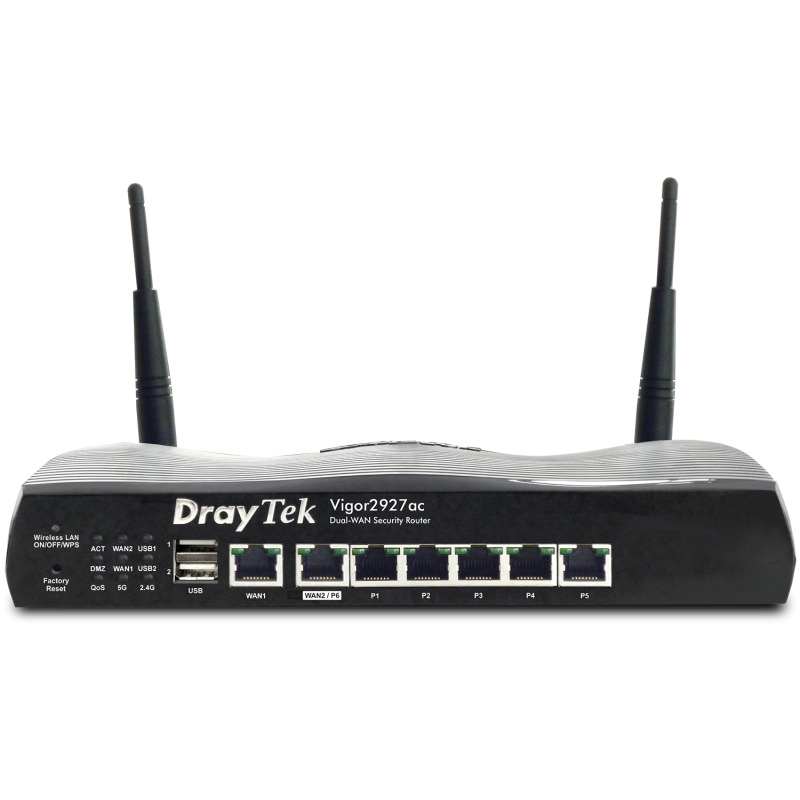 DRAYTEK VIGOR2927AC- Ruteador Inalambrico Multi WAN/ 1 Puertos WAN GE RJ45/ 1 Puerto intercambiable LAN & WAN/ 5 Puertos LAN GE/ 50 VPN/ 2 Puertos  USB/ WiFi AC Hasta 1733 Mbps #BUENFIN