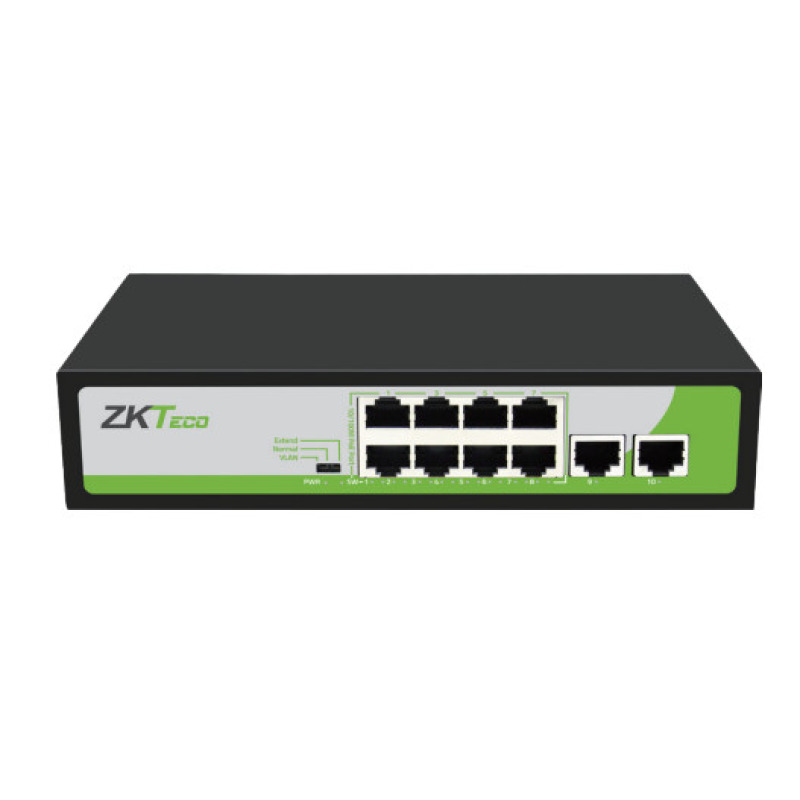 ZKTECO PE082120C- Switch  de 8 Puertos Fast Ethernet/ 8 Puertos PoE  10/100 / 2 Puertos 10/100 / Soporta hasta 250mts sobre UTP CAT 6 / Protección Contra Descargas / NO Administrable / #MUNDIALTVC