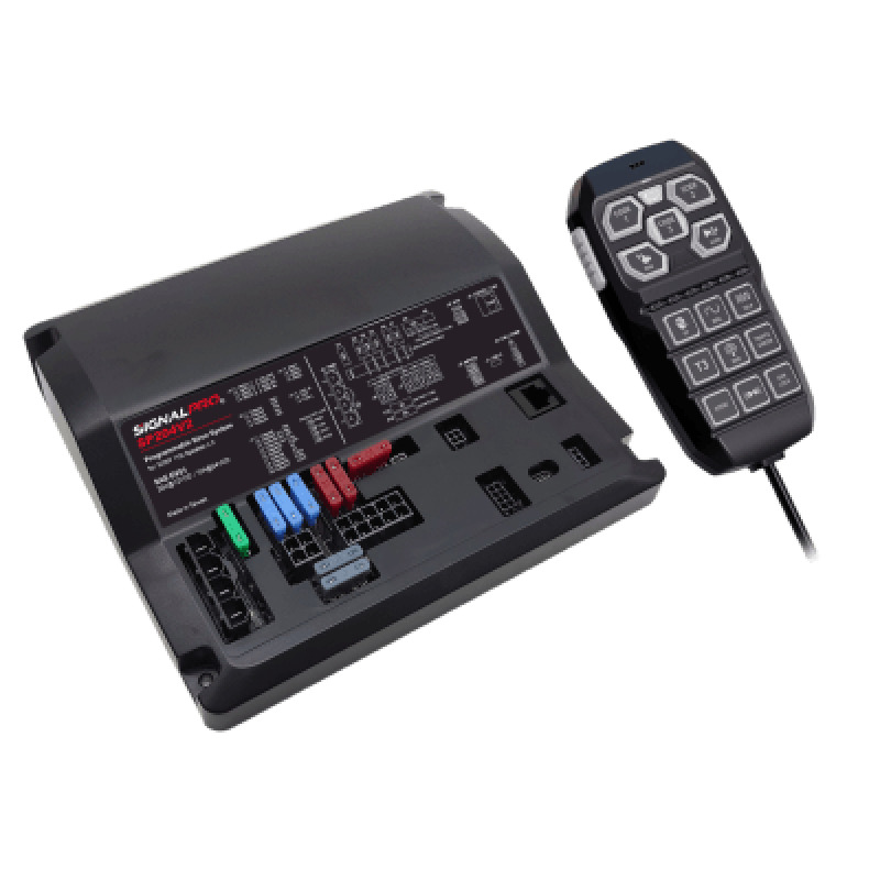 Sirena Vehicular de 200W de Potencia Programable Con Controlador Unimando de 15 Botones Para Control de Tonos 12 Salidas Auxiliares y Micrófono